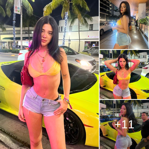 “Vanessa Rocks Super Short Jeans Posing next to her Luxe Ride”